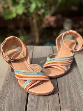 Madewell Tan Sandals with Rainbow Straps